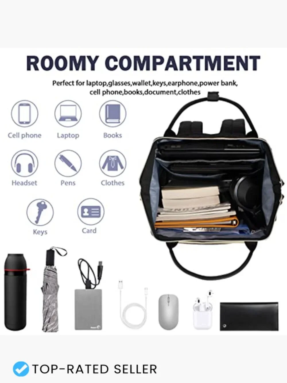 17 Inch Laptop Backpack Large Capacity Waterproof Nylon Travel Daypack Work Bag